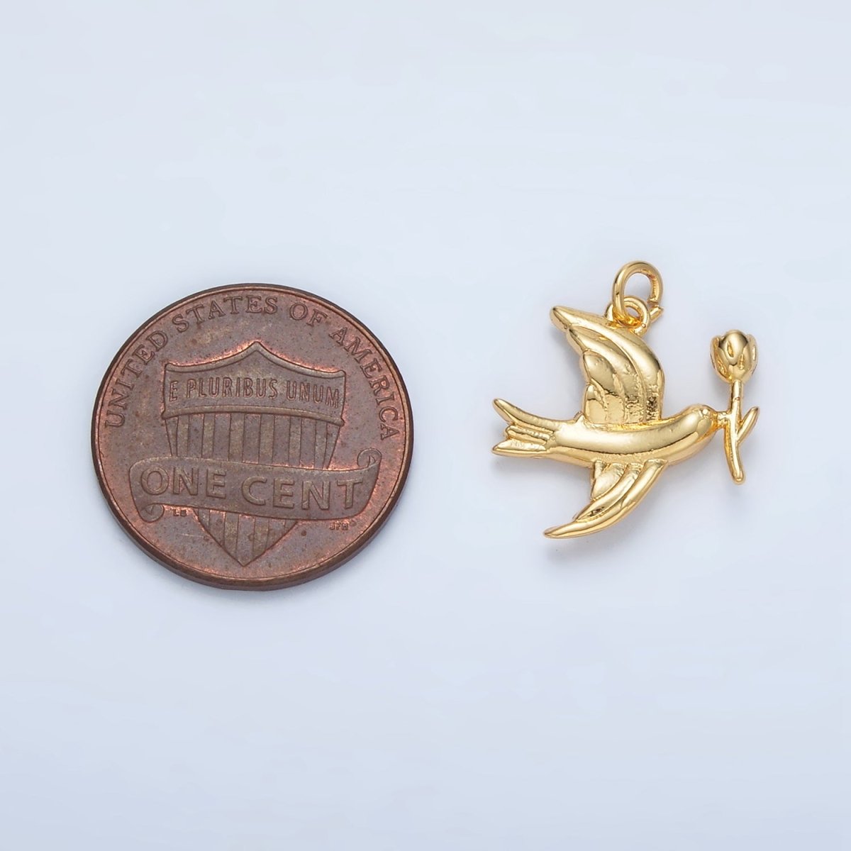 24K Gold Filled Flower Dove Bird Mini Charm | AC139 - DLUXCA