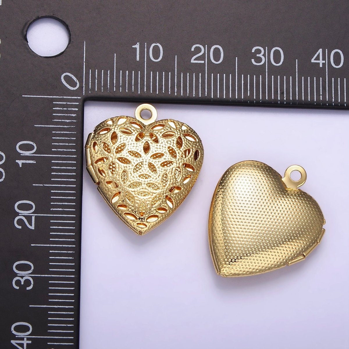24K Gold Filled Flower Filigree Dotted Heart Locket in Gold & Silver | D399