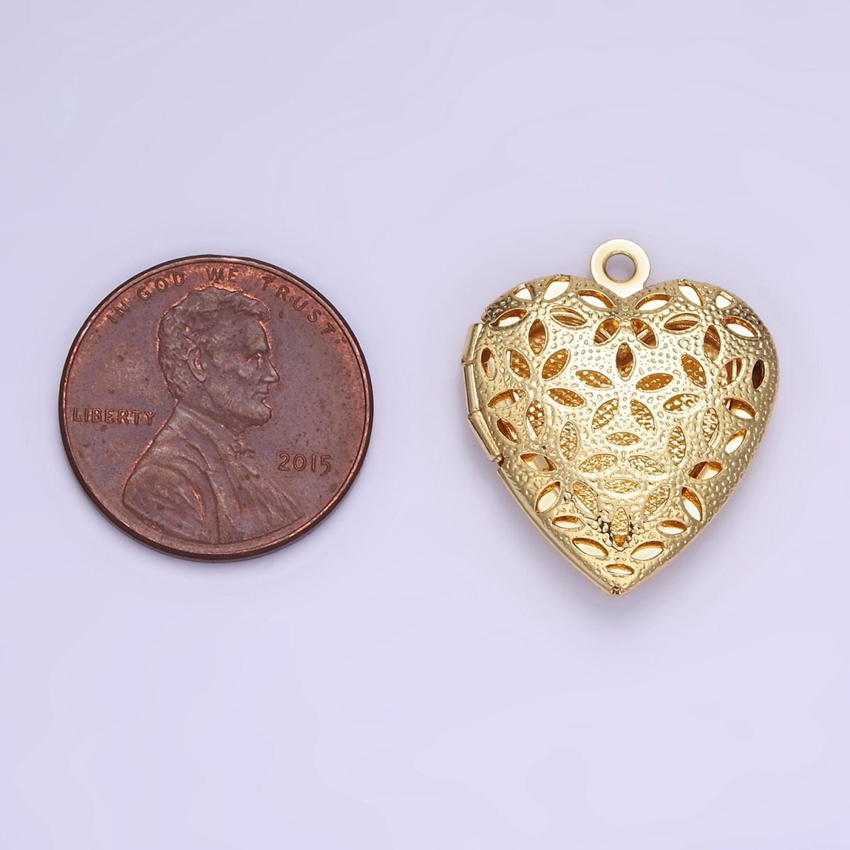 24K Gold Filled Flower Filigree Dotted Heart Locket in Gold & Silver | D399