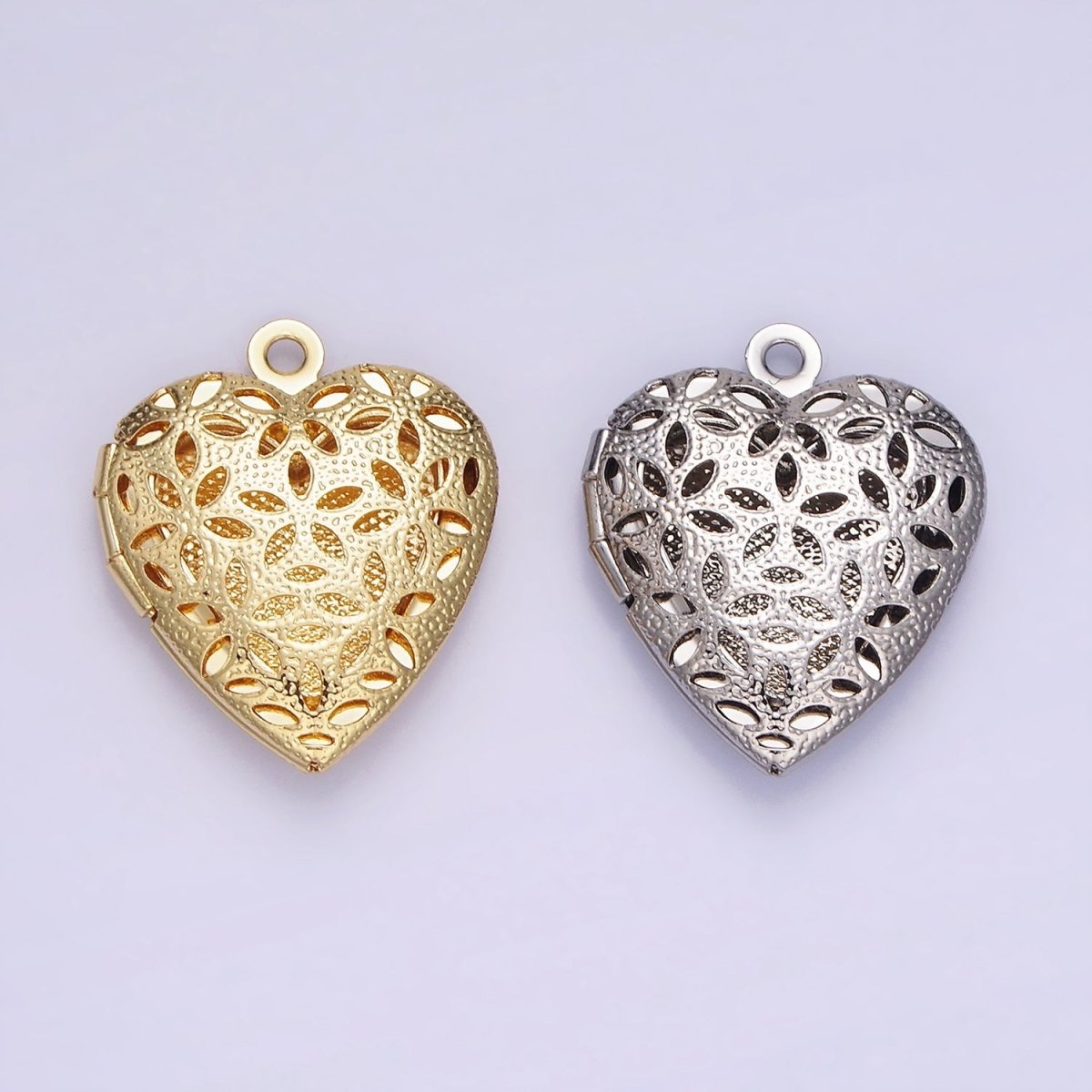 24K Gold Filled Flower Filigree Dotted Heart Locket in Gold & Silver | D399