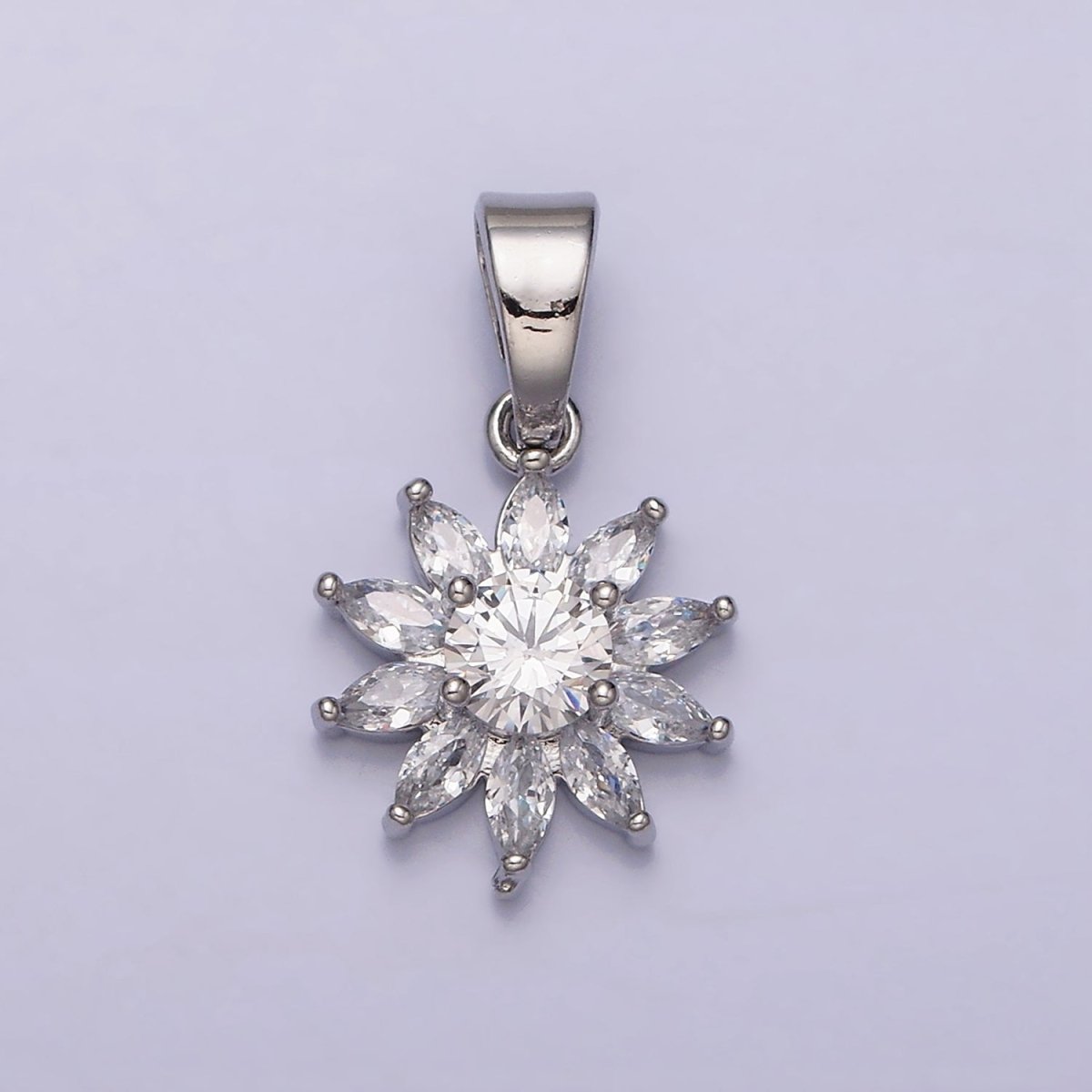 24K Gold Filled Flower Marquise CZ Petal Pendant in Gold & Silver | AA455 AA456
