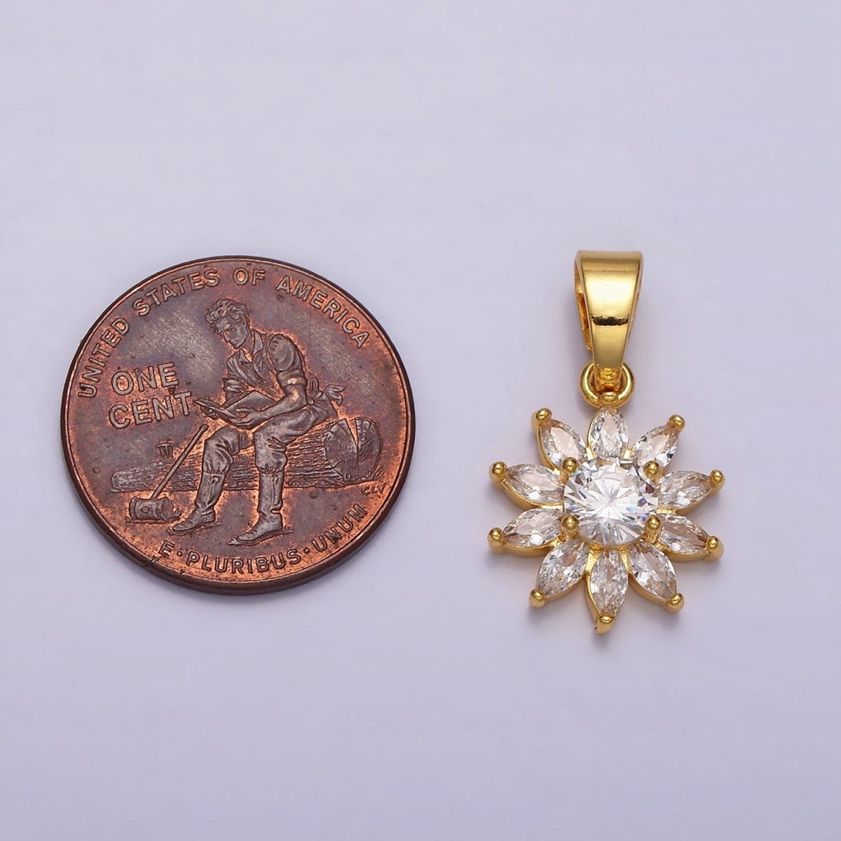 24K Gold Filled Flower Marquise CZ Petal Pendant in Gold & Silver | AA455 AA456