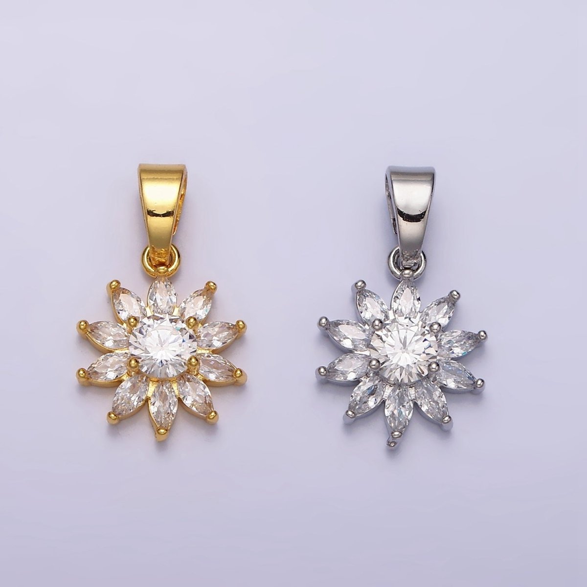 24K Gold Filled Flower Marquise CZ Petal Pendant in Gold & Silver | AA455 AA456