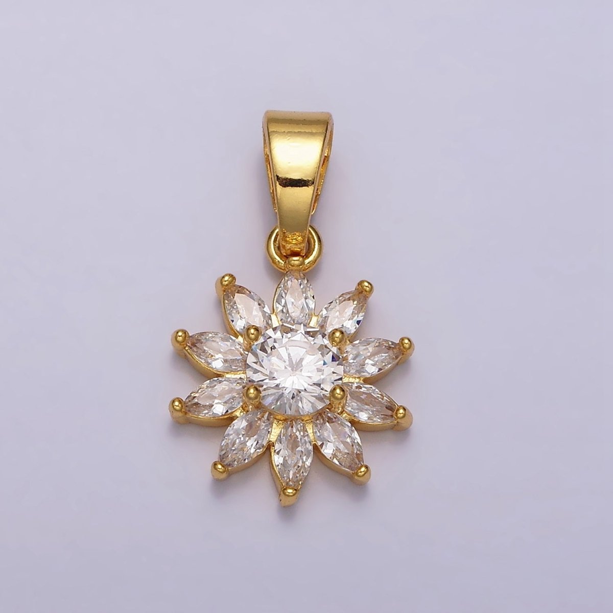 24K Gold Filled Flower Marquise CZ Petal Pendant in Gold & Silver | AA455 AA456