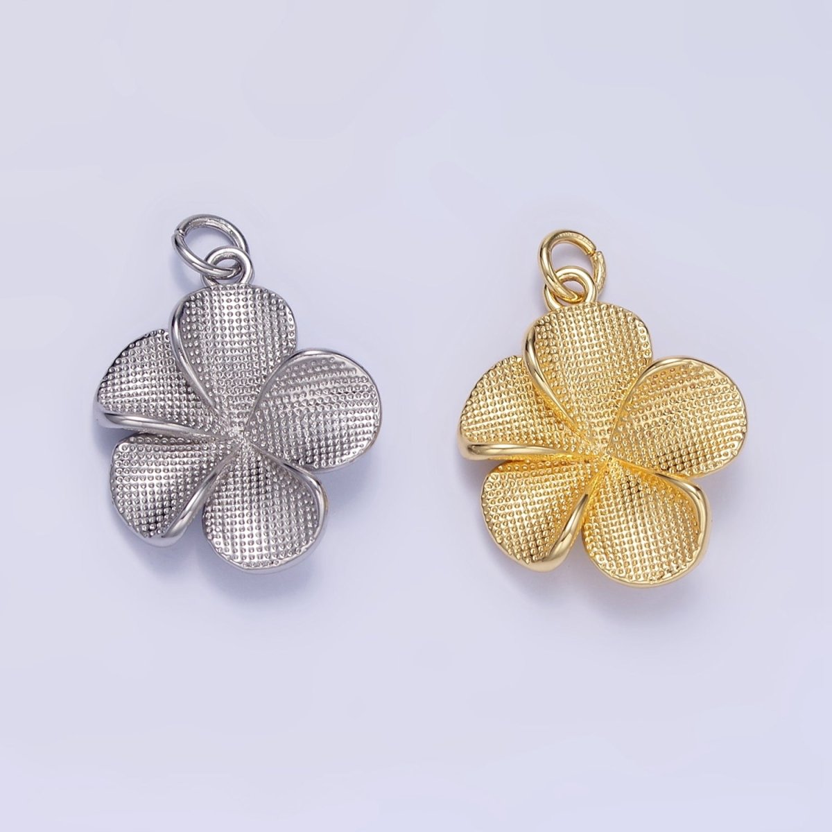 24K Gold Filled Flower Textured Charm in Gold & Silver | C560