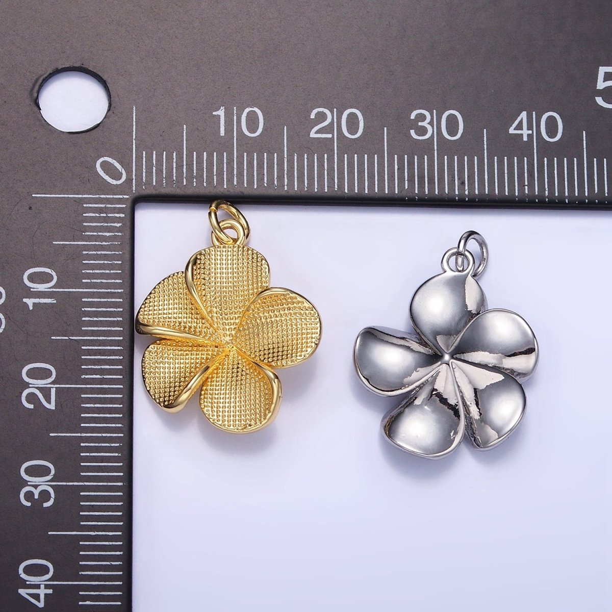 24K Gold Filled Flower Textured Charm in Gold & Silver | C560