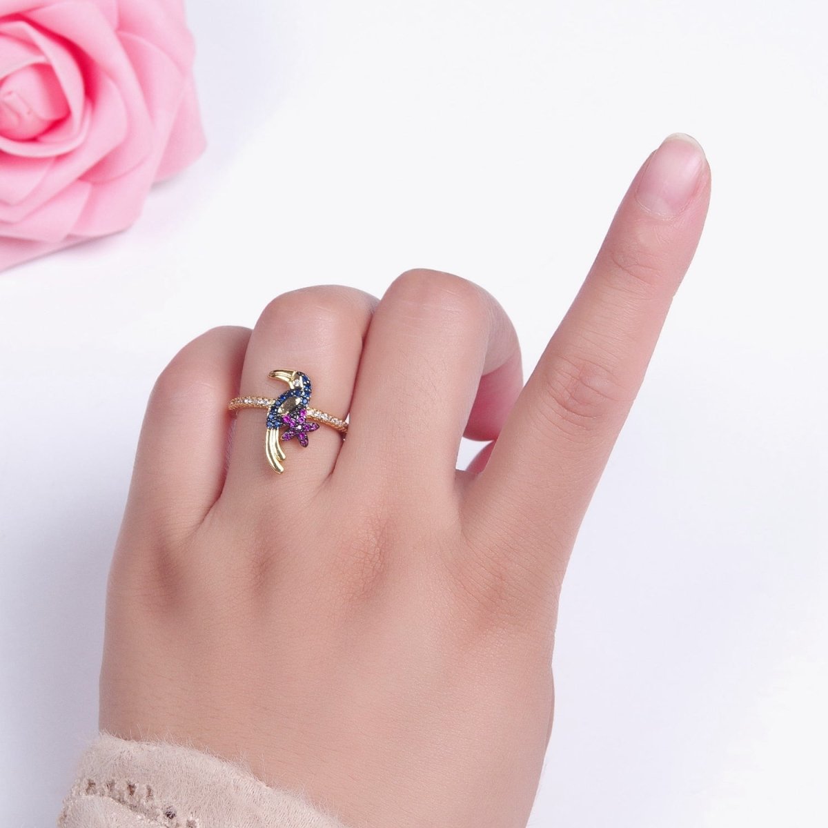 24K Gold Filled Forest Jungle Bird Animal Adjustable Ring O-794 - DLUXCA