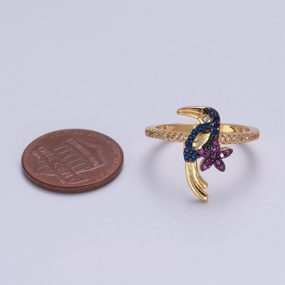 24K Gold Filled Forest Jungle Bird Animal Adjustable Ring O-794 - DLUXCA