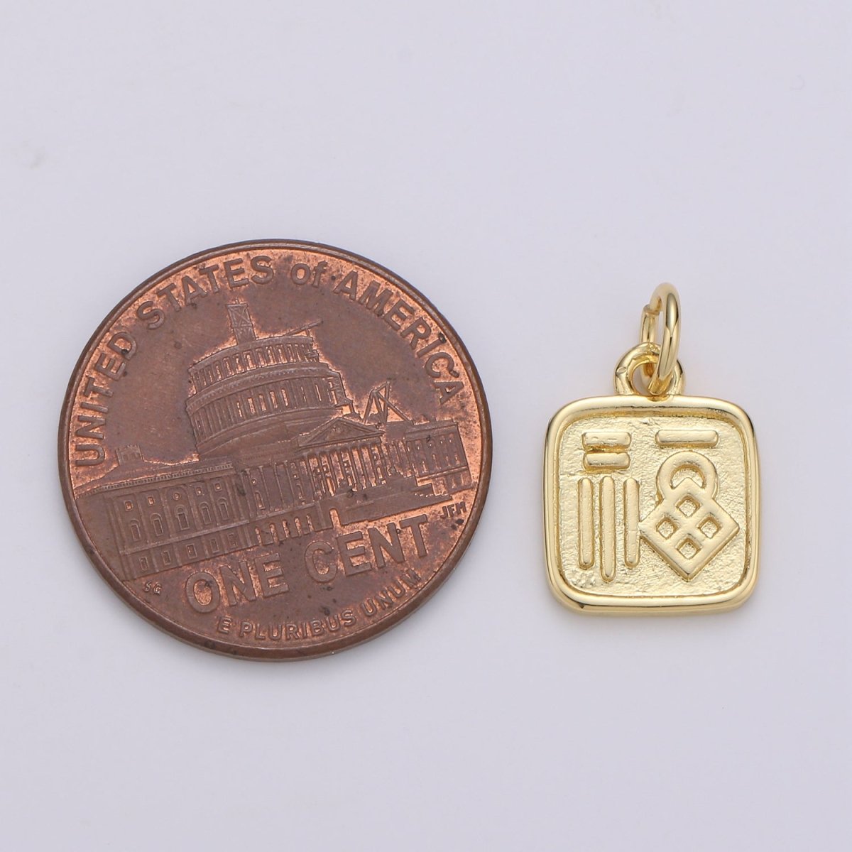 24K Gold Filled Fortune Good Luck "Fu" Chinese Character Charm E-060 - DLUXCA