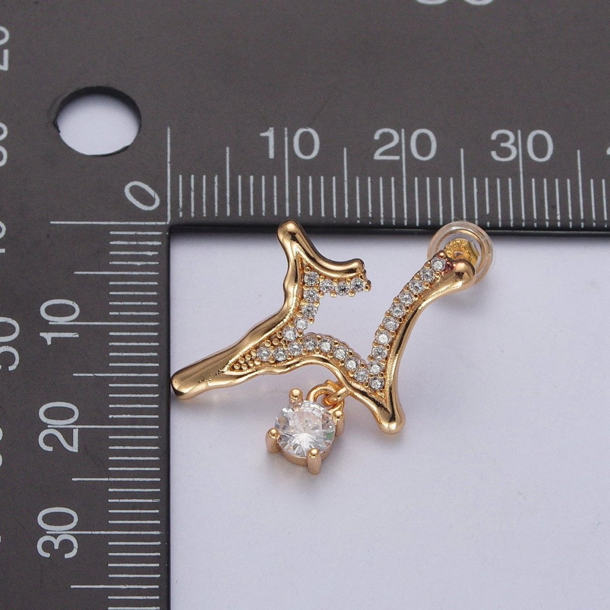 24K Gold Filled Four Pointed North Star, Micro Pave Cubic Zirconia Geometric Hammered Celestial Star Stud Earrings P-339 - DLUXCA