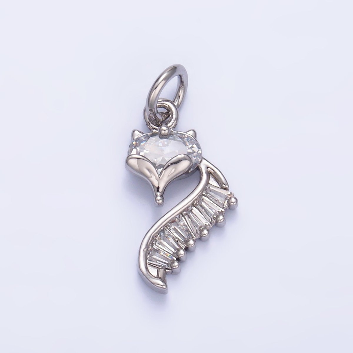 24K Gold Filled Fox Cat Baguette CZ Curve Silhouette Charm in Gold & Silver | W447