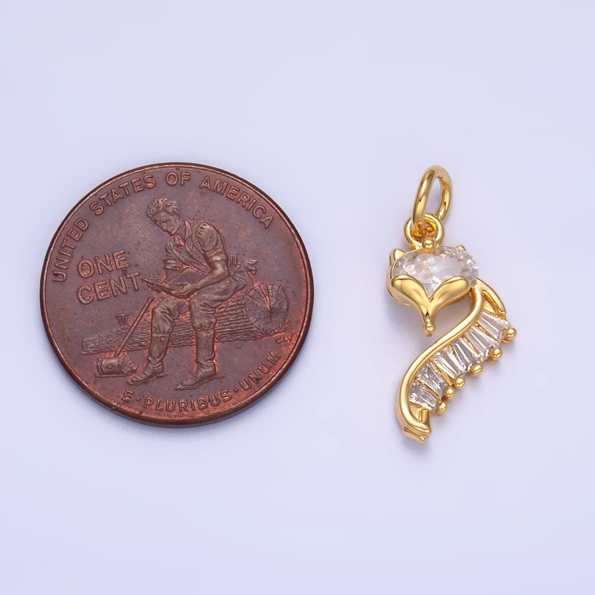 24K Gold Filled Fox Cat Baguette CZ Curve Silhouette Charm in Gold & Silver | W447