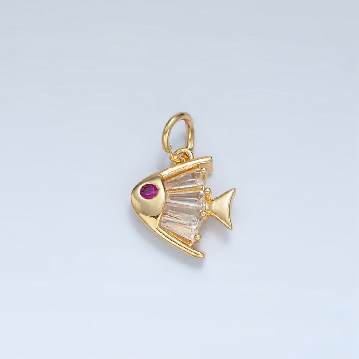 24K Gold Filled Fuchsia Baguette CZ Angel Fish Sea Animal Charm | E739 - DLUXCA