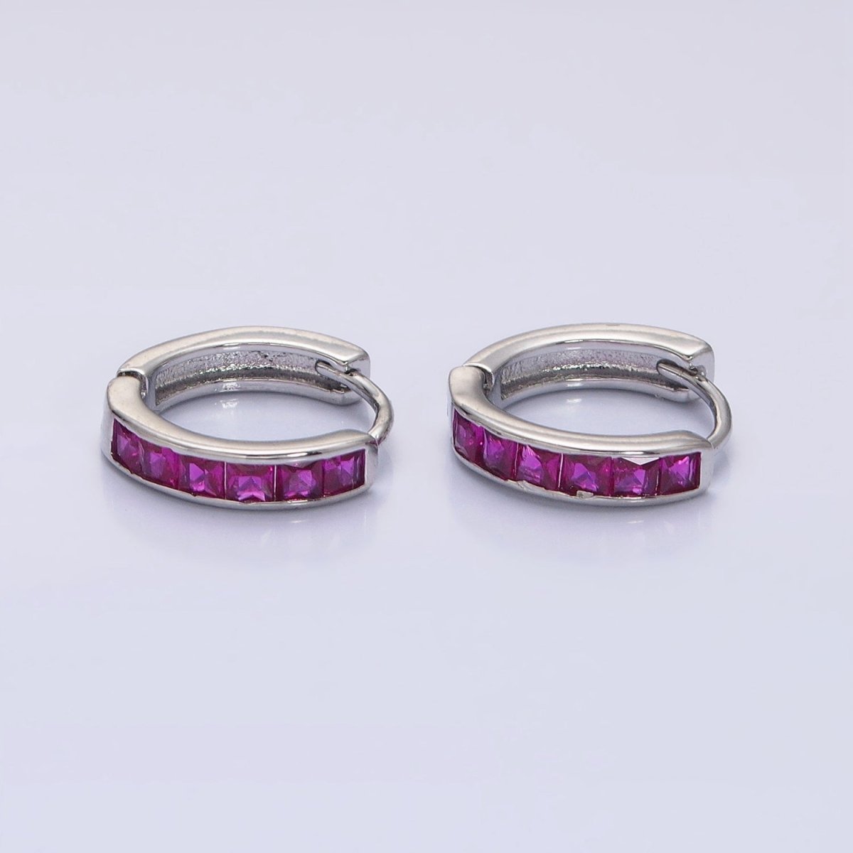 24K Gold Filled Fuchsia, Black Square CZ Lined Huggie Earrings in Gold & Silver | AB1407 - AB1410