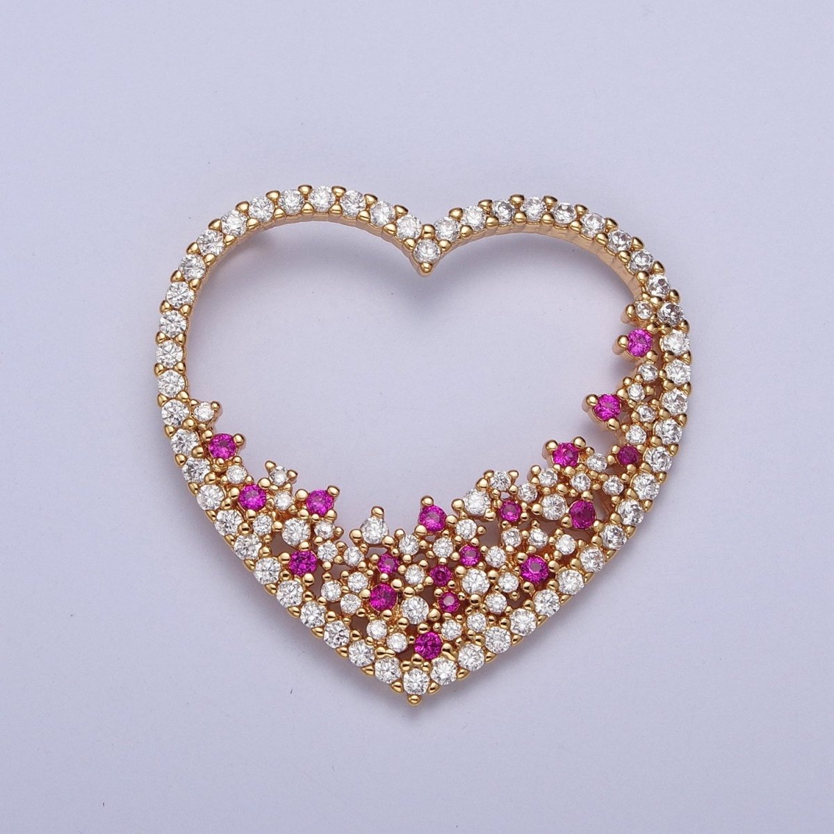 24K Gold Filled Fuchsia & Clear Micro Pave Heart Pendant For Jewelry Making X-440 - DLUXCA