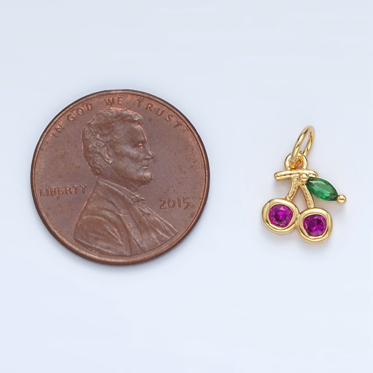 24K Gold Filled Fuchsia CZ Cherry Fruit Mini Charm | AG870 - DLUXCA