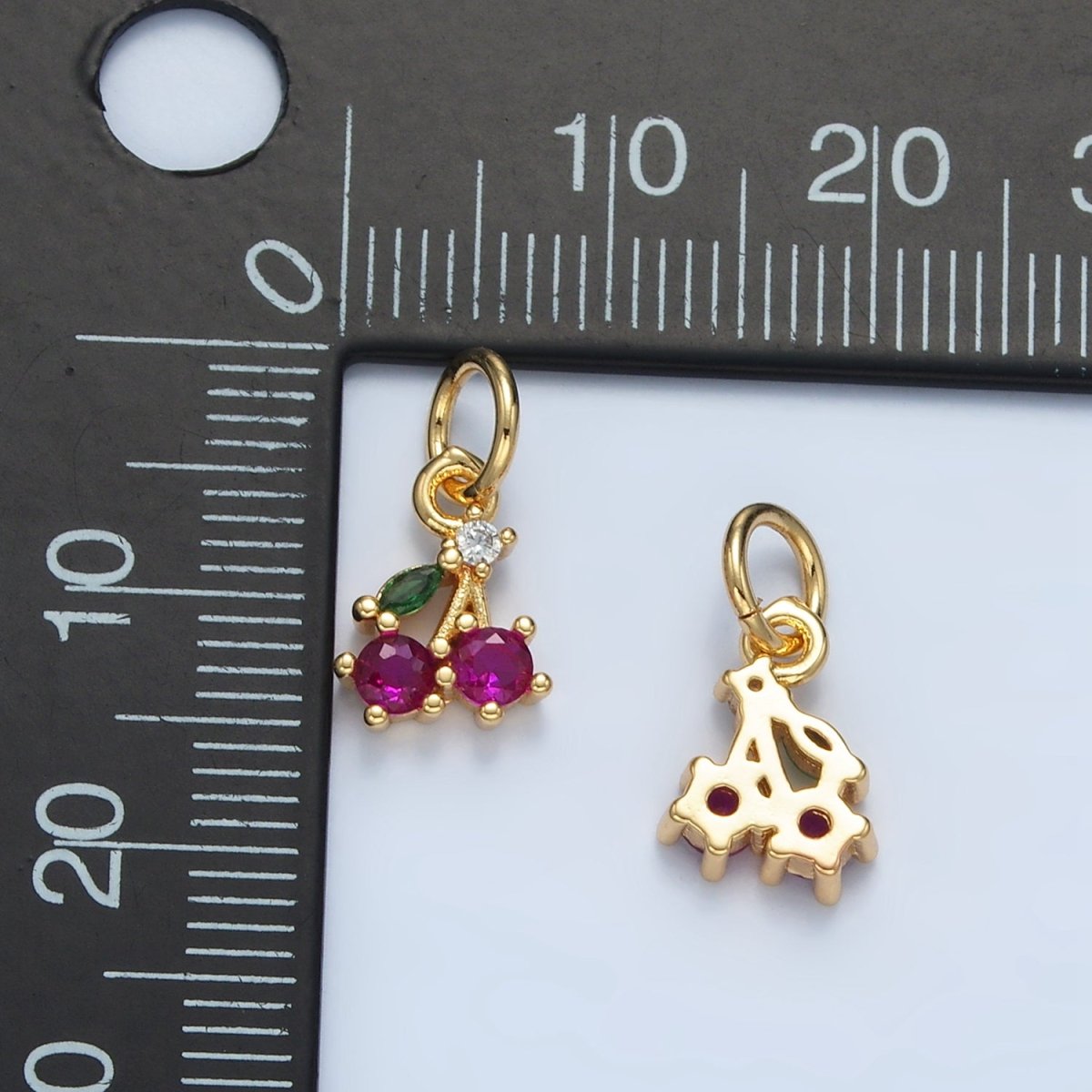 24K Gold Filled Fuchsia CZ Cherry Fruit Mini Charm | N251 - DLUXCA