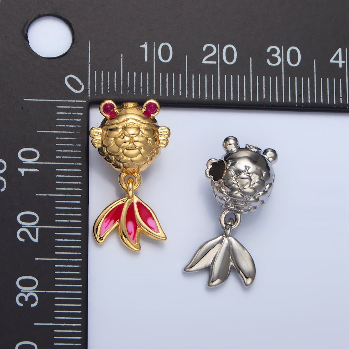 24K Gold Filled Fuchsia CZ Enamel Gold Fish Sea Animal Bead in Gold & Silver | B514