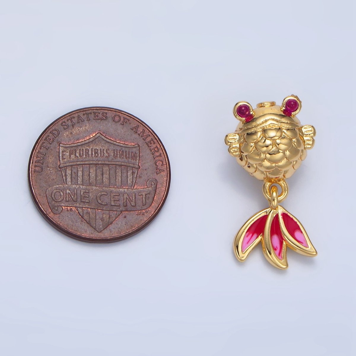 24K Gold Filled Fuchsia CZ Enamel Gold Fish Sea Animal Bead in Gold & Silver | B514