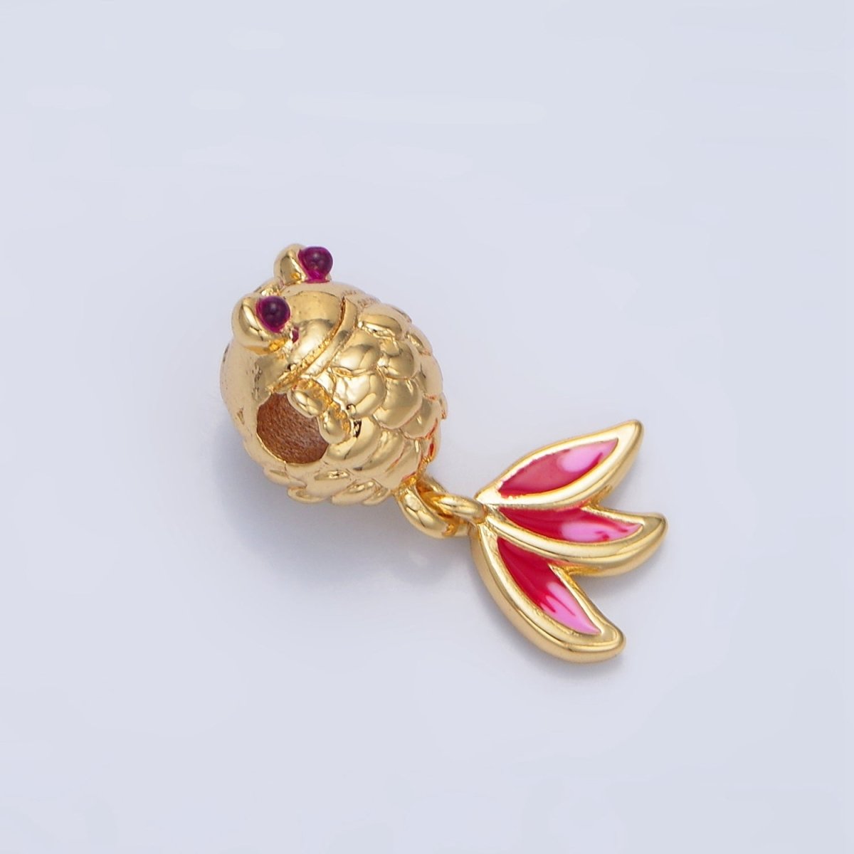 24K Gold Filled Fuchsia CZ Enamel Gold Fish Sea Animal Bead in Gold & Silver | B514