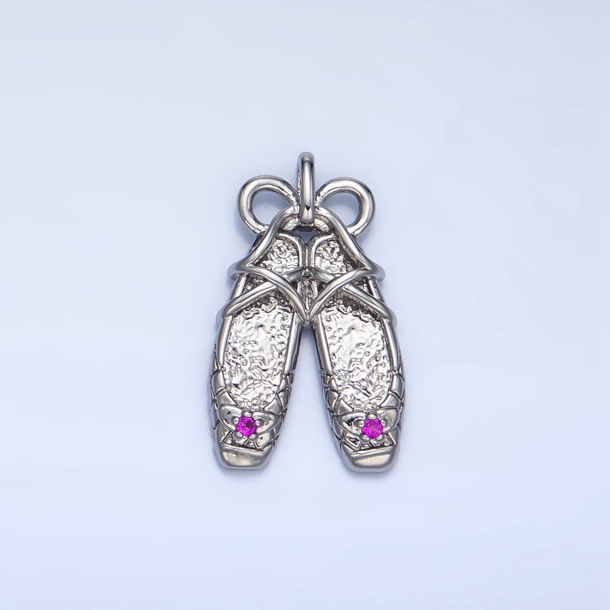 24K Gold Filled Fuchsia CZ Hammered Ribbon Ballet Dancing Shoes Pendant in Gold & Silver | AA118