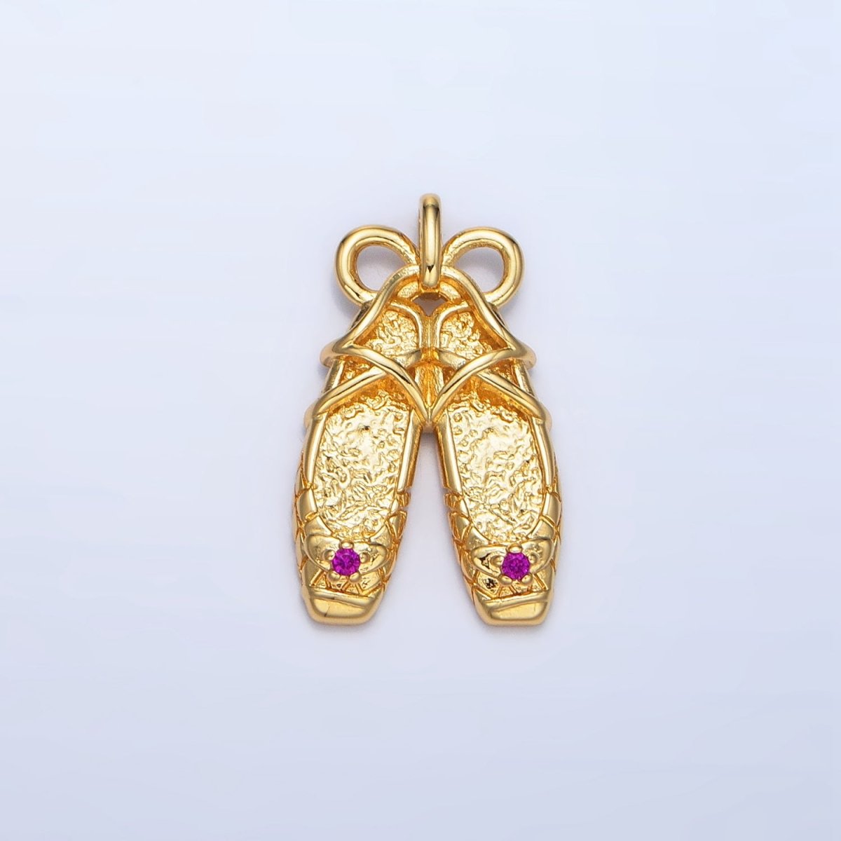 24K Gold Filled Fuchsia CZ Hammered Ribbon Ballet Dancing Shoes Pendant in Gold & Silver | AA118