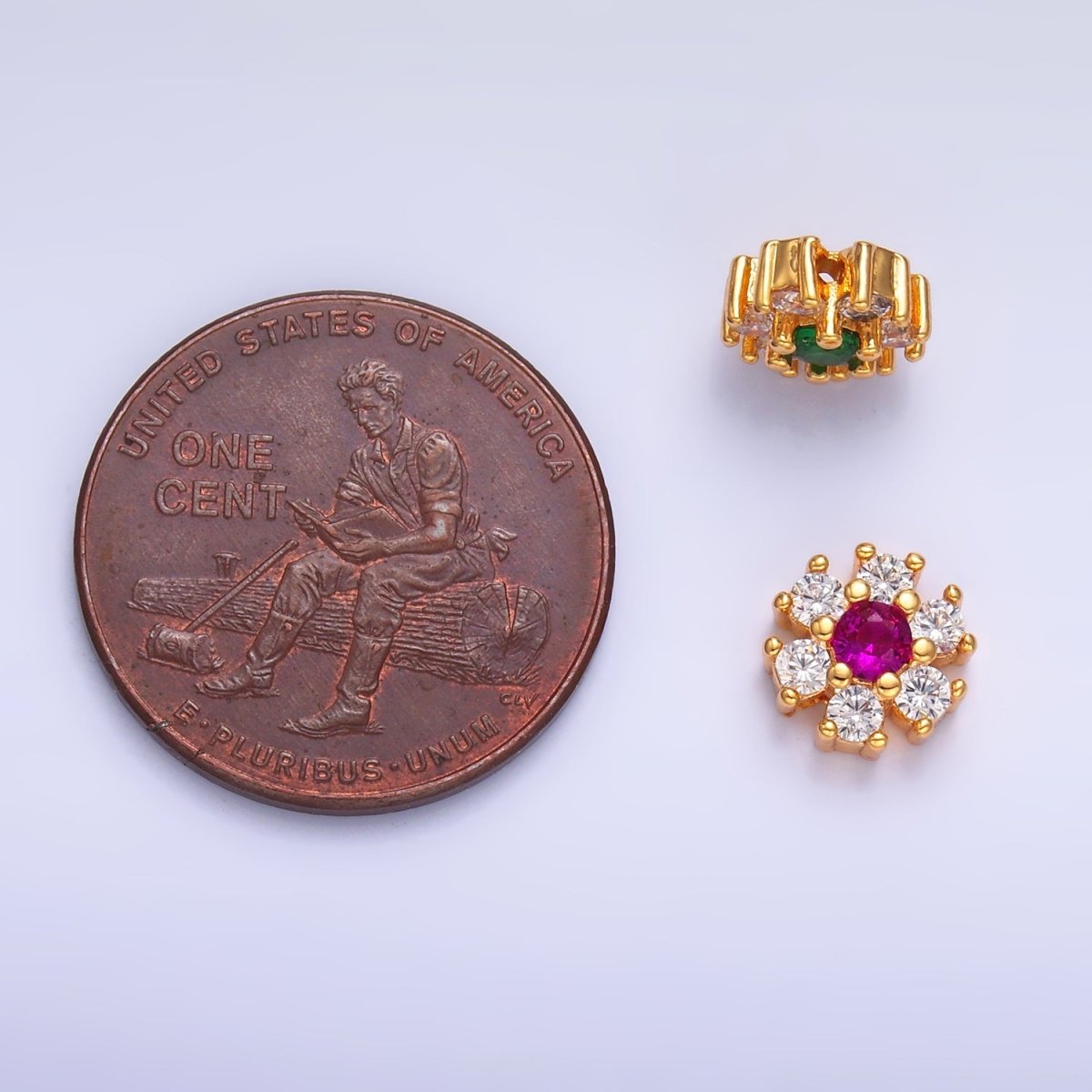 24K Gold Filled Fuchsia, Green, Black CZ Flower Bead | B310 B316