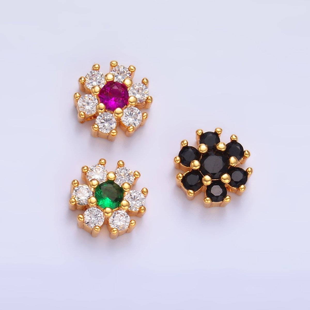 24K Gold Filled Fuchsia, Green, Black CZ Flower Bead | B310 B316