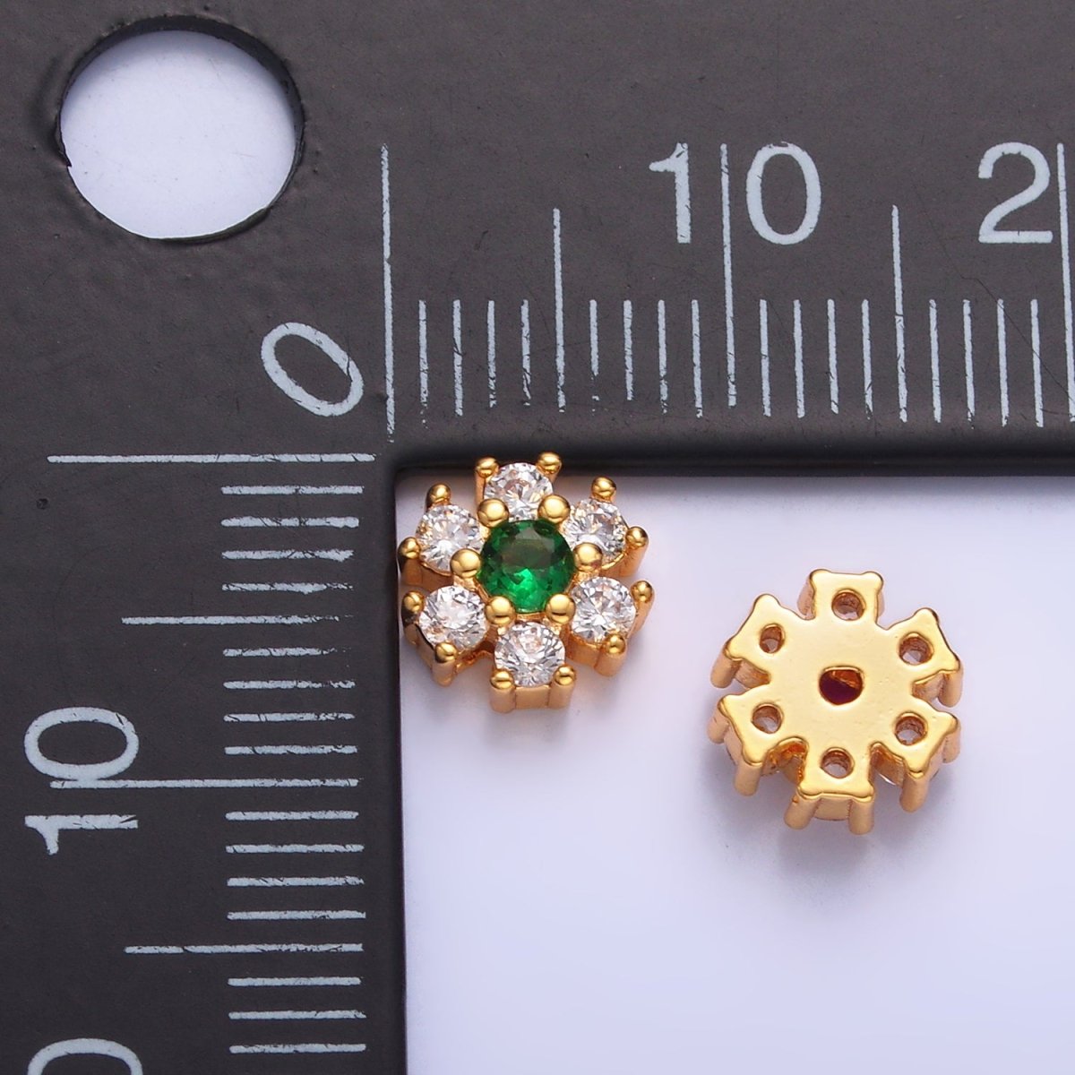 24K Gold Filled Fuchsia, Green, Black CZ Flower Bead | B310 B316