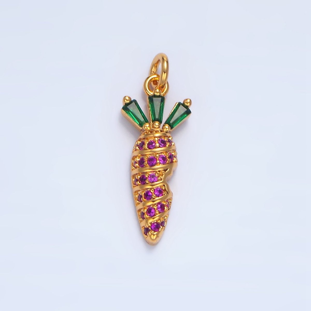 24K Gold Filled Fuchsia Micro Paved Baguette Carrot Charm | X617 - DLUXCA