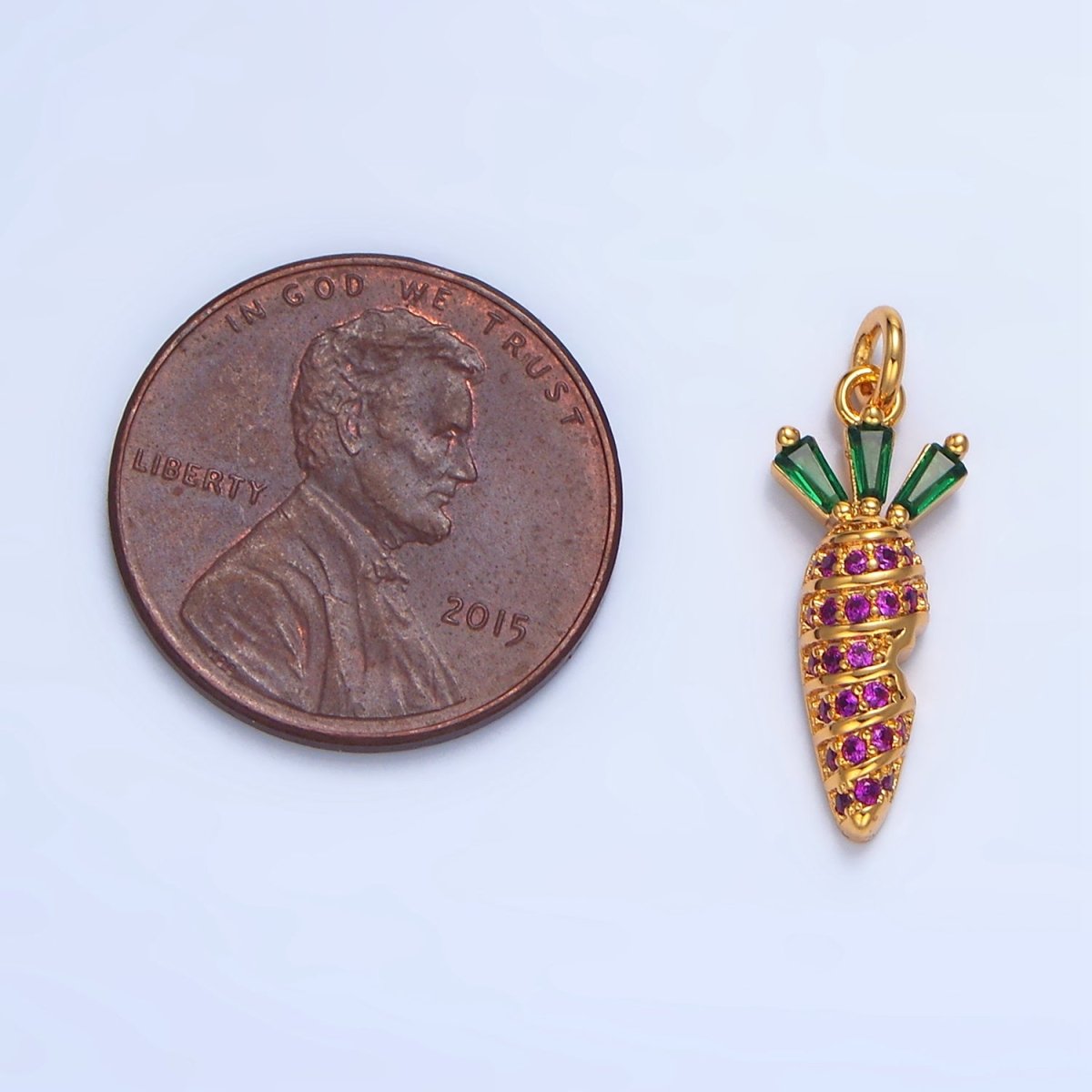 24K Gold Filled Fuchsia Micro Paved Baguette Carrot Charm | X617 - DLUXCA
