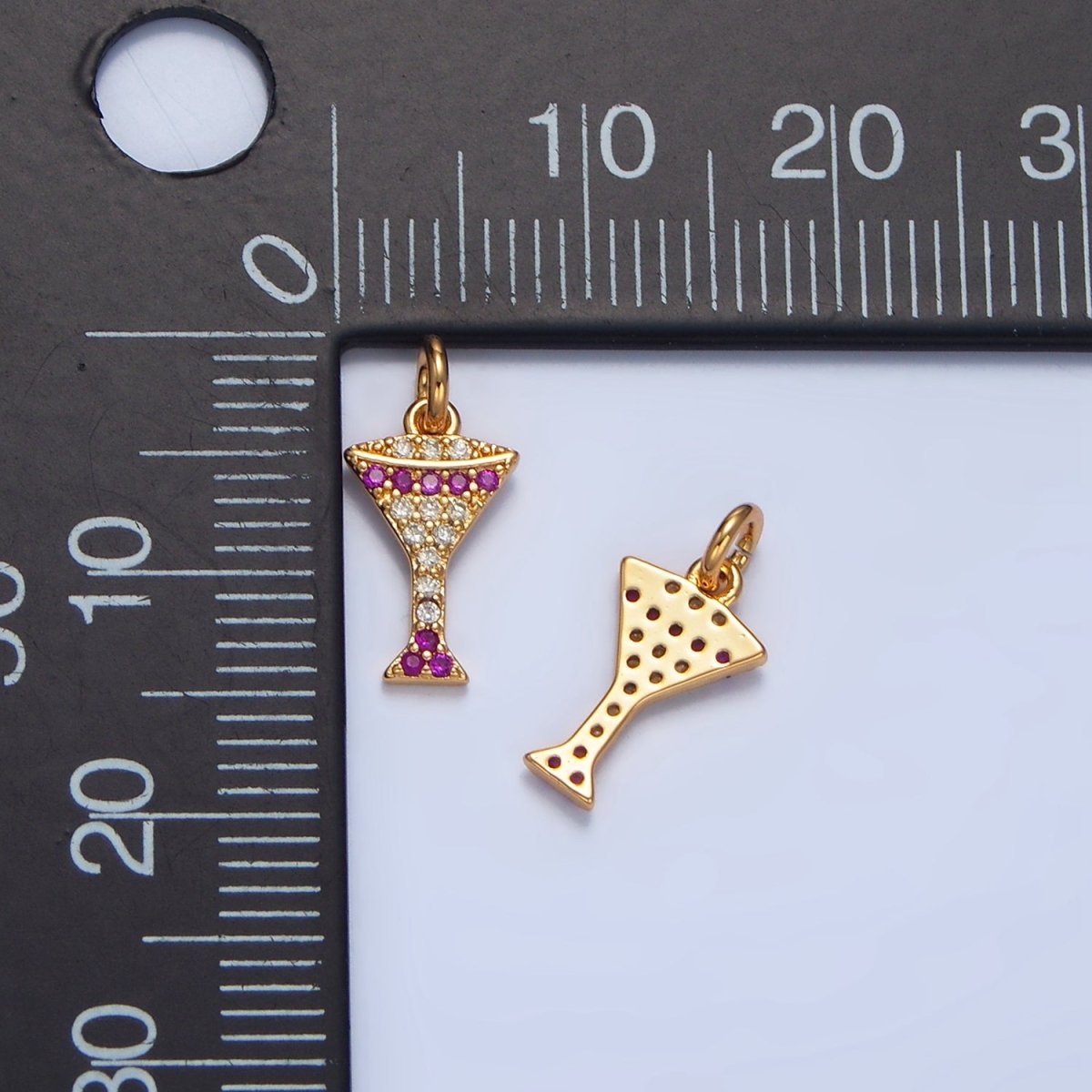 24K Gold Filled Fuchsia Micro Paved CZ Martini Alcohol Drink Charm | X791 - DLUXCA