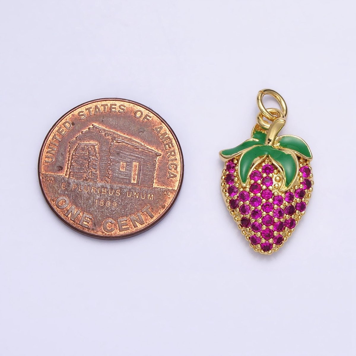 24K Gold Filled Fuchsia Micro Paved CZ Strawberry Fruit Add-On Charm | AA214 - DLUXCA
