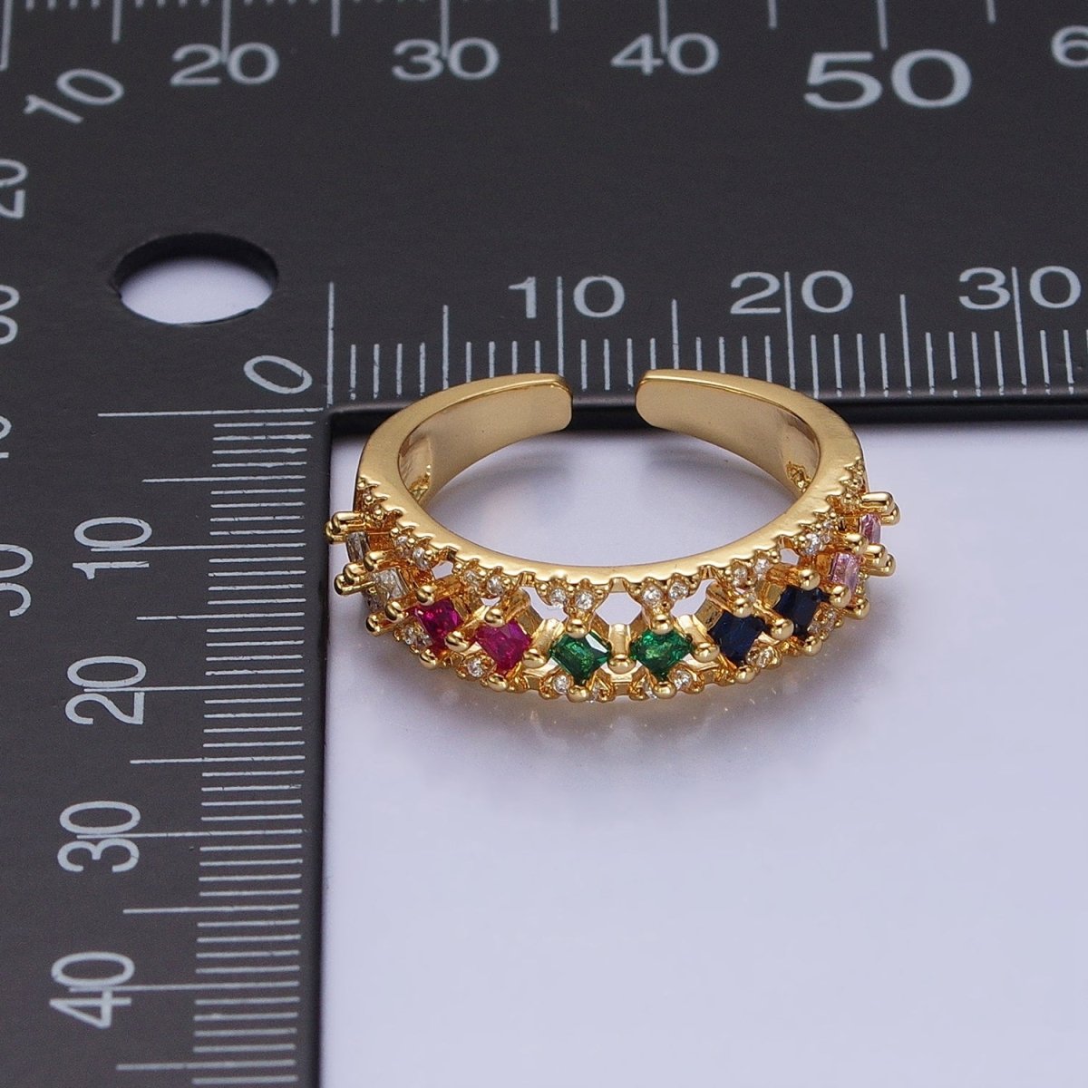 24K Gold Filled Fuchsia, Multicolor, Black, Purple, Blue, Pink, Green, Clear Rhombus CZ Micro Paved Ring in Gold & Silver | O-1517~O-1532