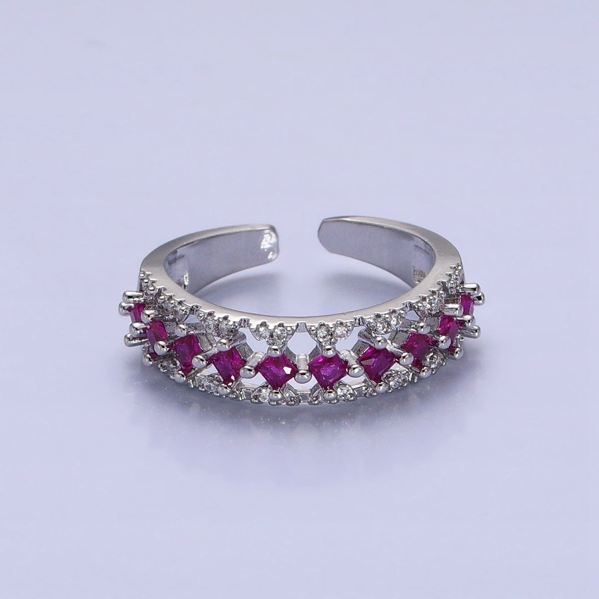 24K Gold Filled Fuchsia, Multicolor, Black, Purple, Blue, Pink, Green, Clear Rhombus CZ Micro Paved Ring in Gold & Silver | O-1517~O-1532