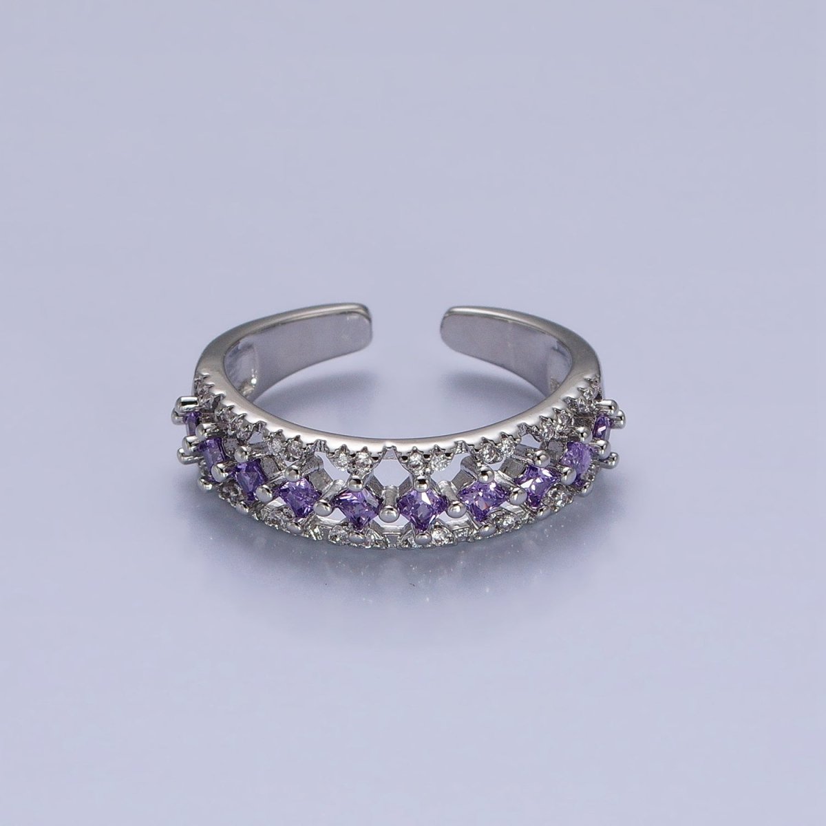 24K Gold Filled Fuchsia, Multicolor, Black, Purple, Blue, Pink, Green, Clear Rhombus CZ Micro Paved Ring in Gold & Silver | O-1517~O-1532