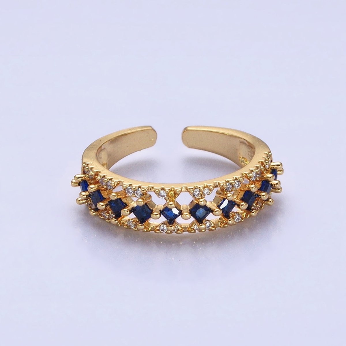 24K Gold Filled Fuchsia, Multicolor, Black, Purple, Blue, Pink, Green, Clear Rhombus CZ Micro Paved Ring in Gold & Silver | O-1517~O-1532