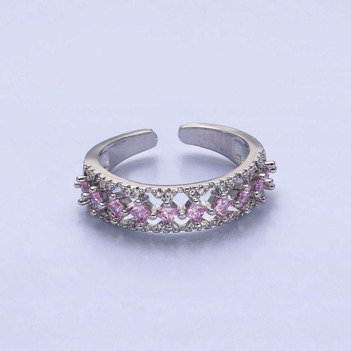 24K Gold Filled Fuchsia, Multicolor, Black, Purple, Blue, Pink, Green, Clear Rhombus CZ Micro Paved Ring in Gold & Silver | O-1517~O-1532