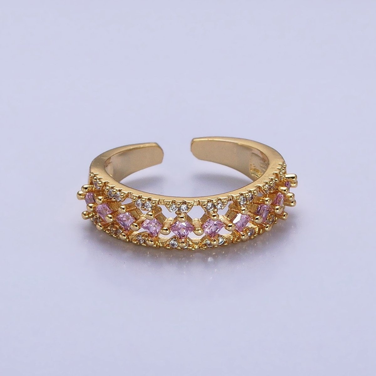 24K Gold Filled Fuchsia, Multicolor, Black, Purple, Blue, Pink, Green, Clear Rhombus CZ Micro Paved Ring in Gold & Silver | O-1517~O-1532