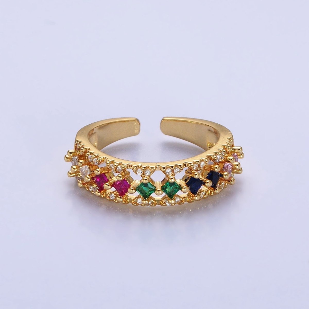 24K Gold Filled Fuchsia, Multicolor, Black, Purple, Blue, Pink, Green, Clear Rhombus CZ Micro Paved Ring in Gold & Silver | O-1517~O-1532