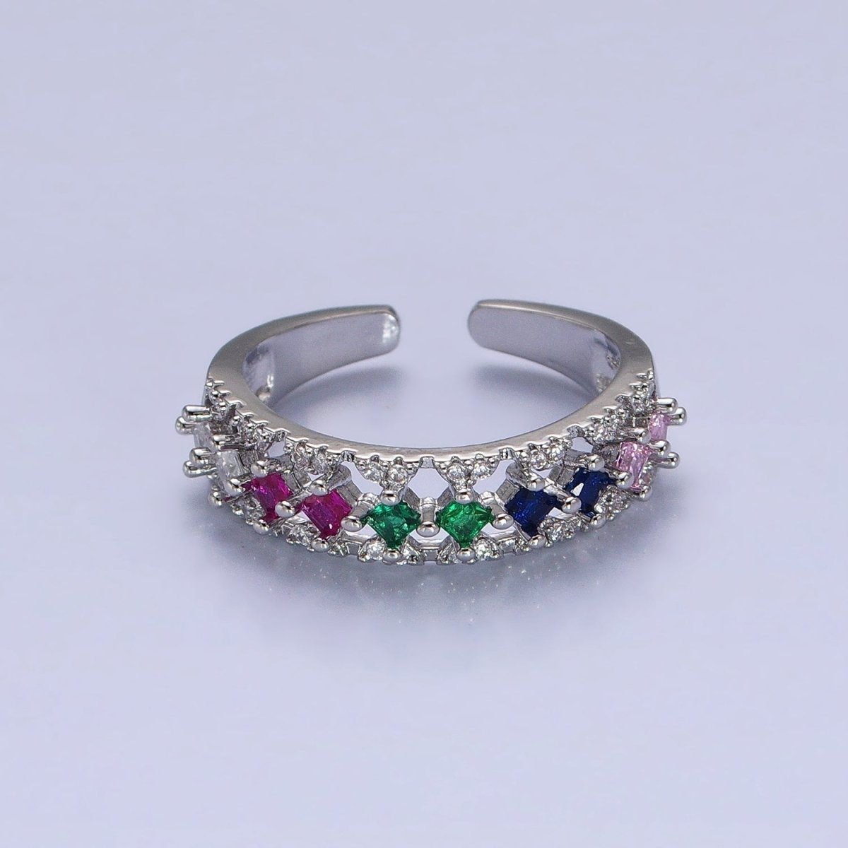 24K Gold Filled Fuchsia, Multicolor, Black, Purple, Blue, Pink, Green, Clear Rhombus CZ Micro Paved Ring in Gold & Silver | O-1517~O-1532