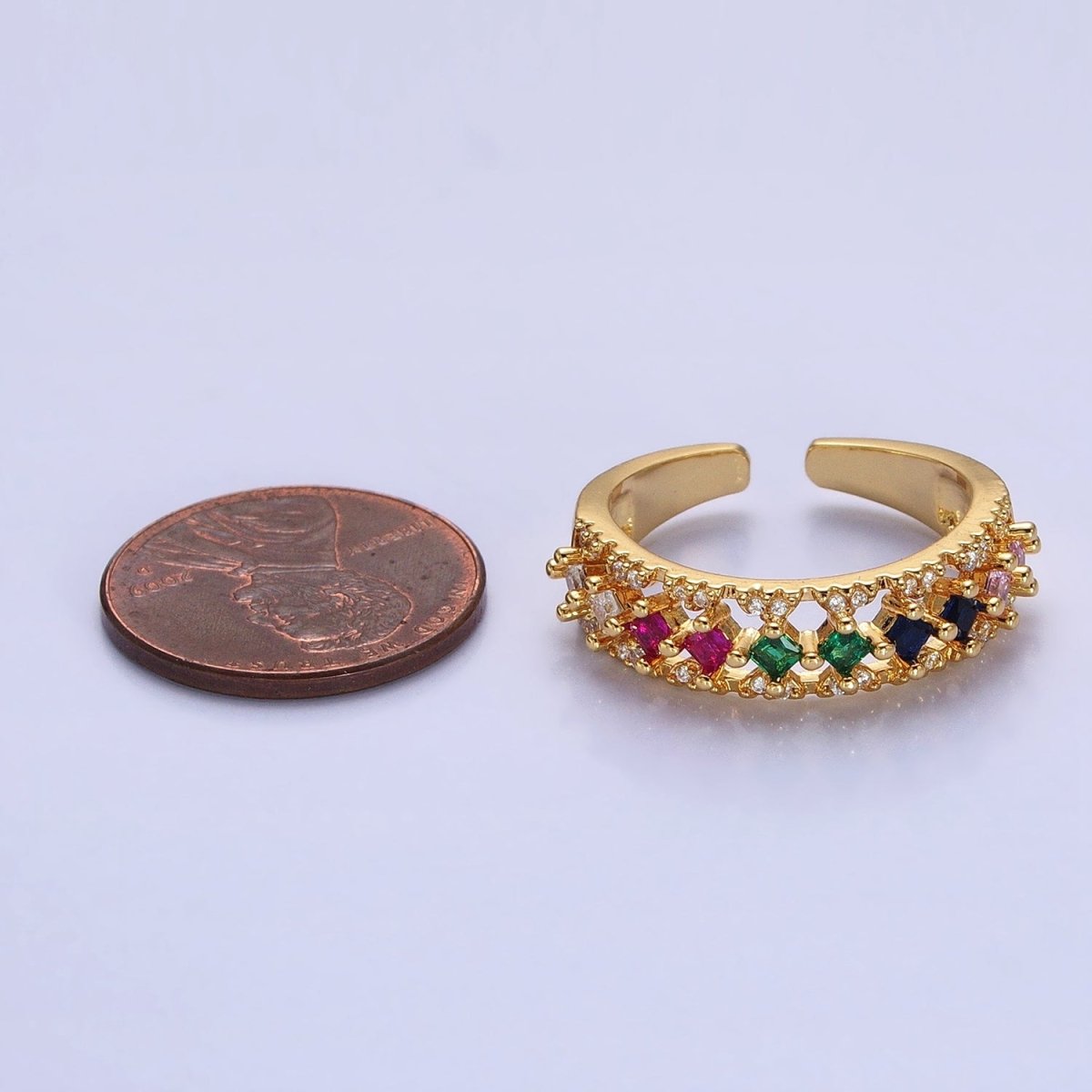 24K Gold Filled Fuchsia, Multicolor, Black, Purple, Blue, Pink, Green, Clear Rhombus CZ Micro Paved Ring in Gold & Silver | O-1517~O-1532