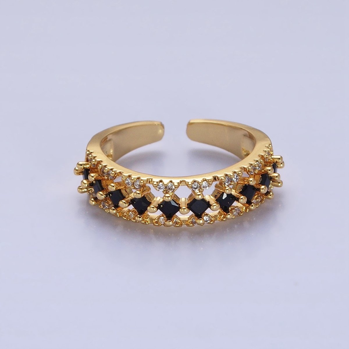 24K Gold Filled Fuchsia, Multicolor, Black, Purple, Blue, Pink, Green, Clear Rhombus CZ Micro Paved Ring in Gold & Silver | O-1517~O-1532