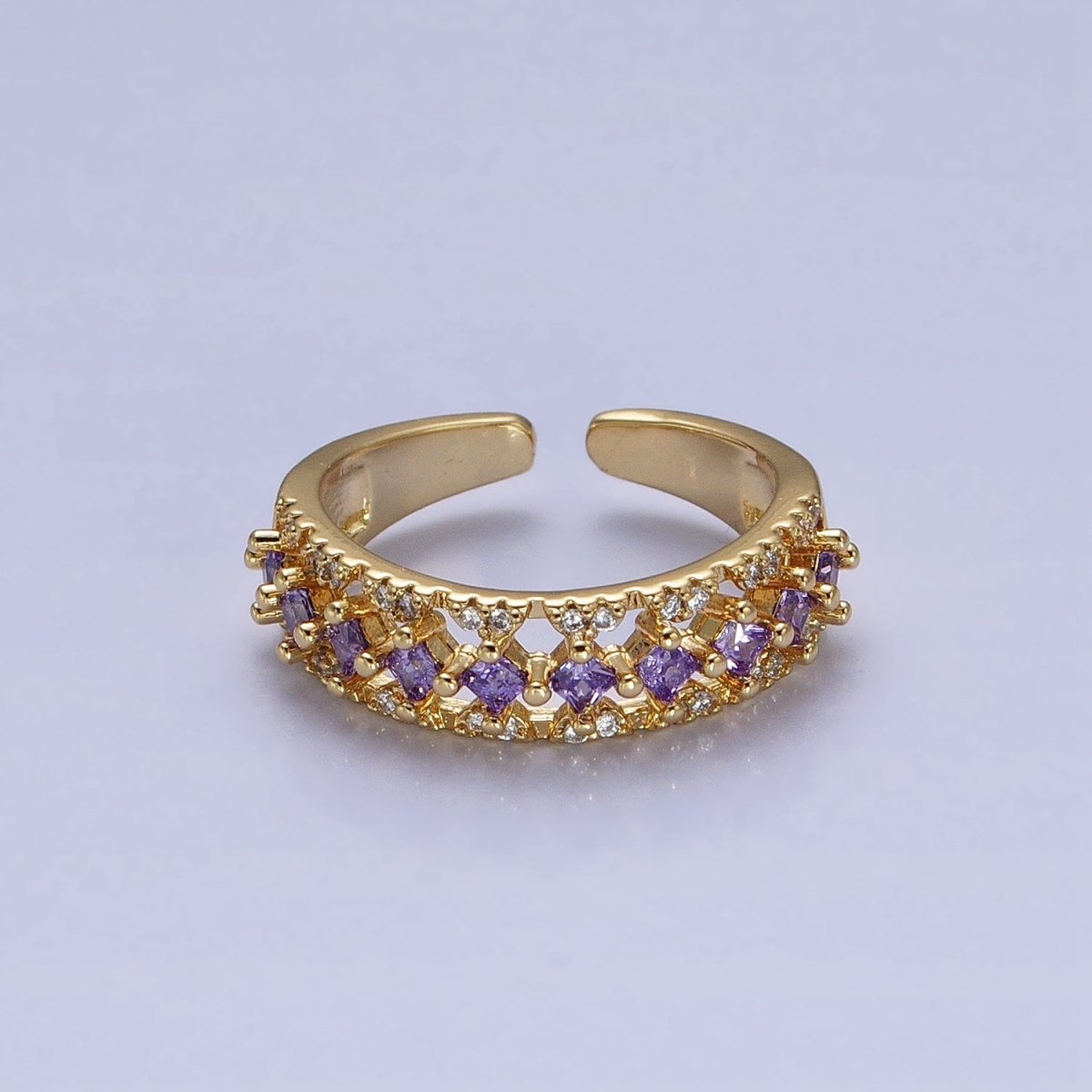 24K Gold Filled Fuchsia, Multicolor, Black, Purple, Blue, Pink, Green, Clear Rhombus CZ Micro Paved Ring in Gold & Silver | O-1517~O-1532