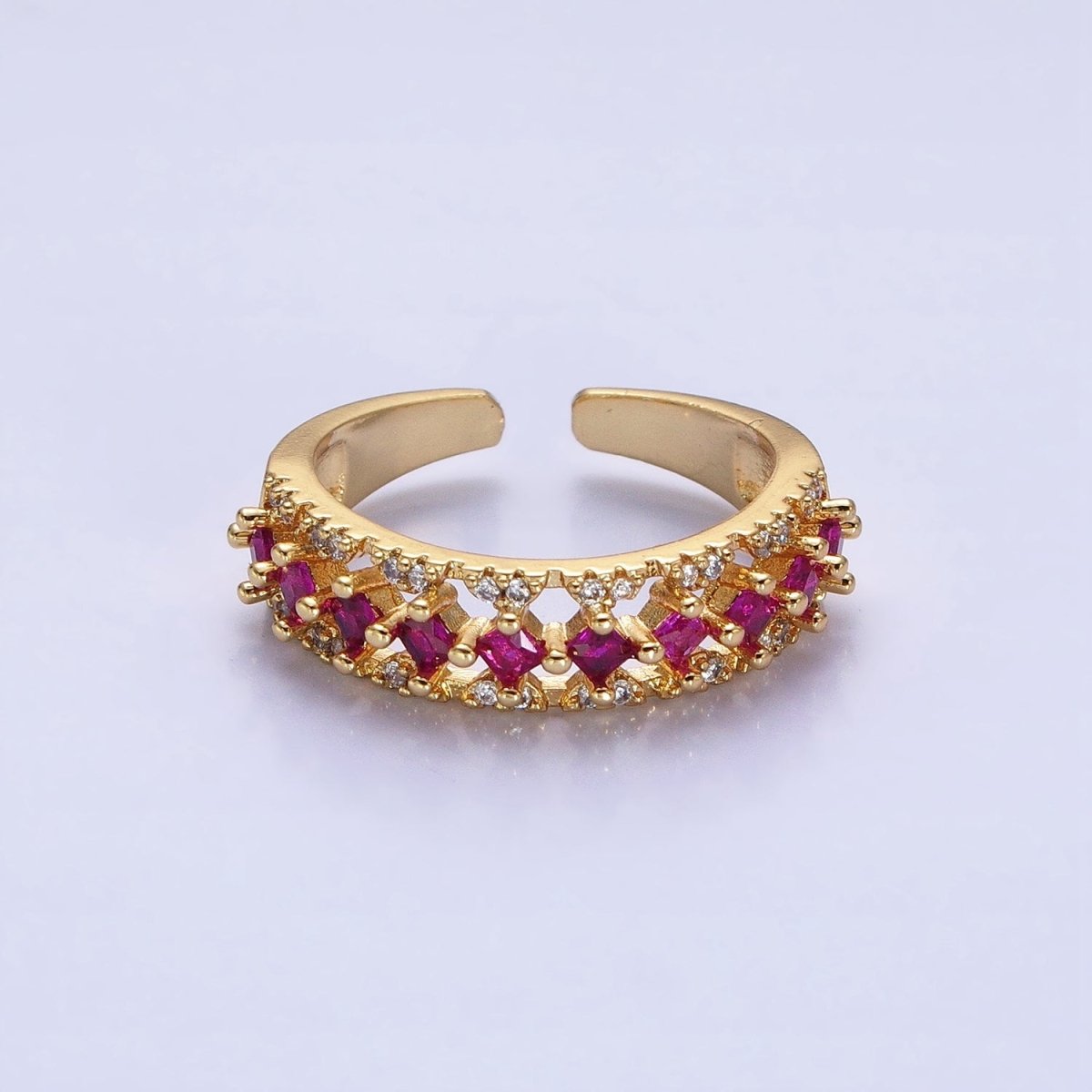 24K Gold Filled Fuchsia, Multicolor, Black, Purple, Blue, Pink, Green, Clear Rhombus CZ Micro Paved Ring in Gold & Silver | O-1517~O-1532