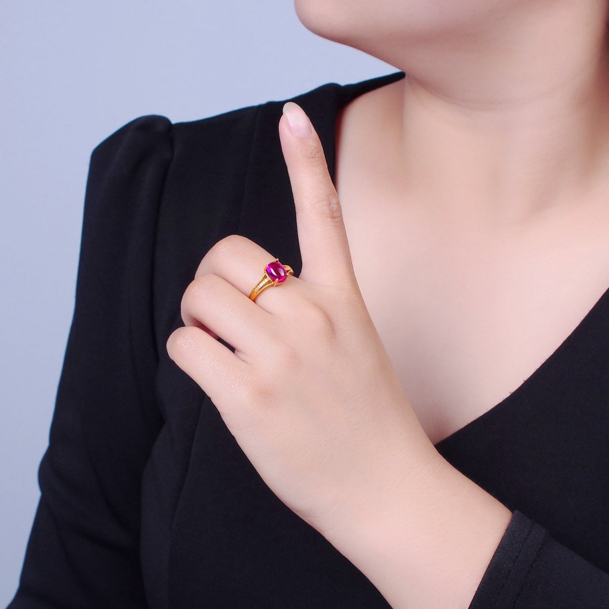 24K Gold Filled Fuchsia Pink Jade with Micro Pave CZ Band O-772 - DLUXCA