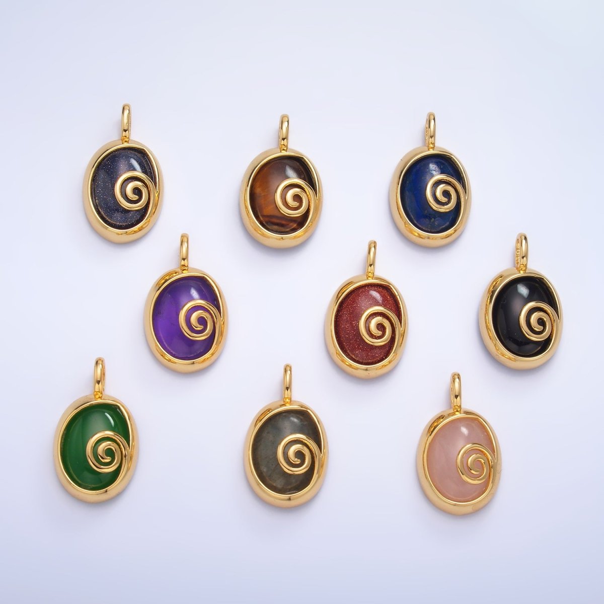 24K Gold Filled Gemstone Cabochon Curl Bezel Pendant | AA1047 - AA1051