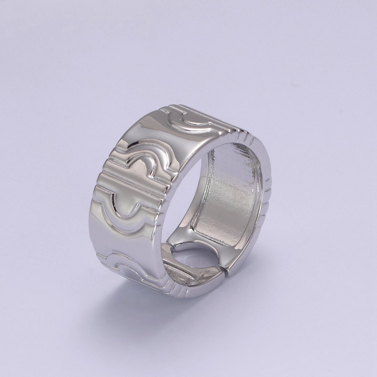 24K Gold Filled Geometric Abstract Thick Rings, Carved Circle Statement Rings in Gold & Silver S-319 S-320