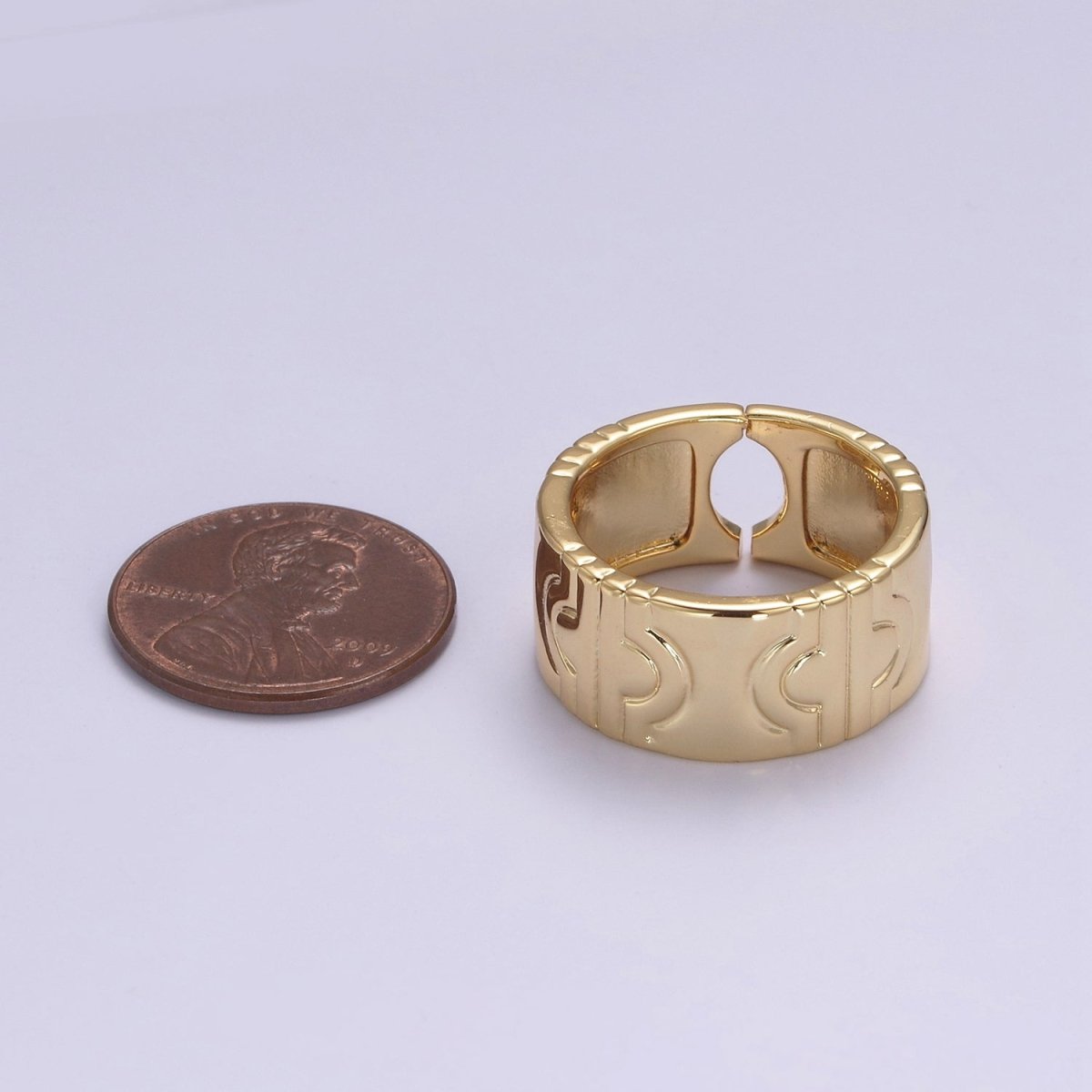 24K Gold Filled Geometric Abstract Thick Rings, Carved Circle Statement Rings in Gold & Silver S-319 S-320