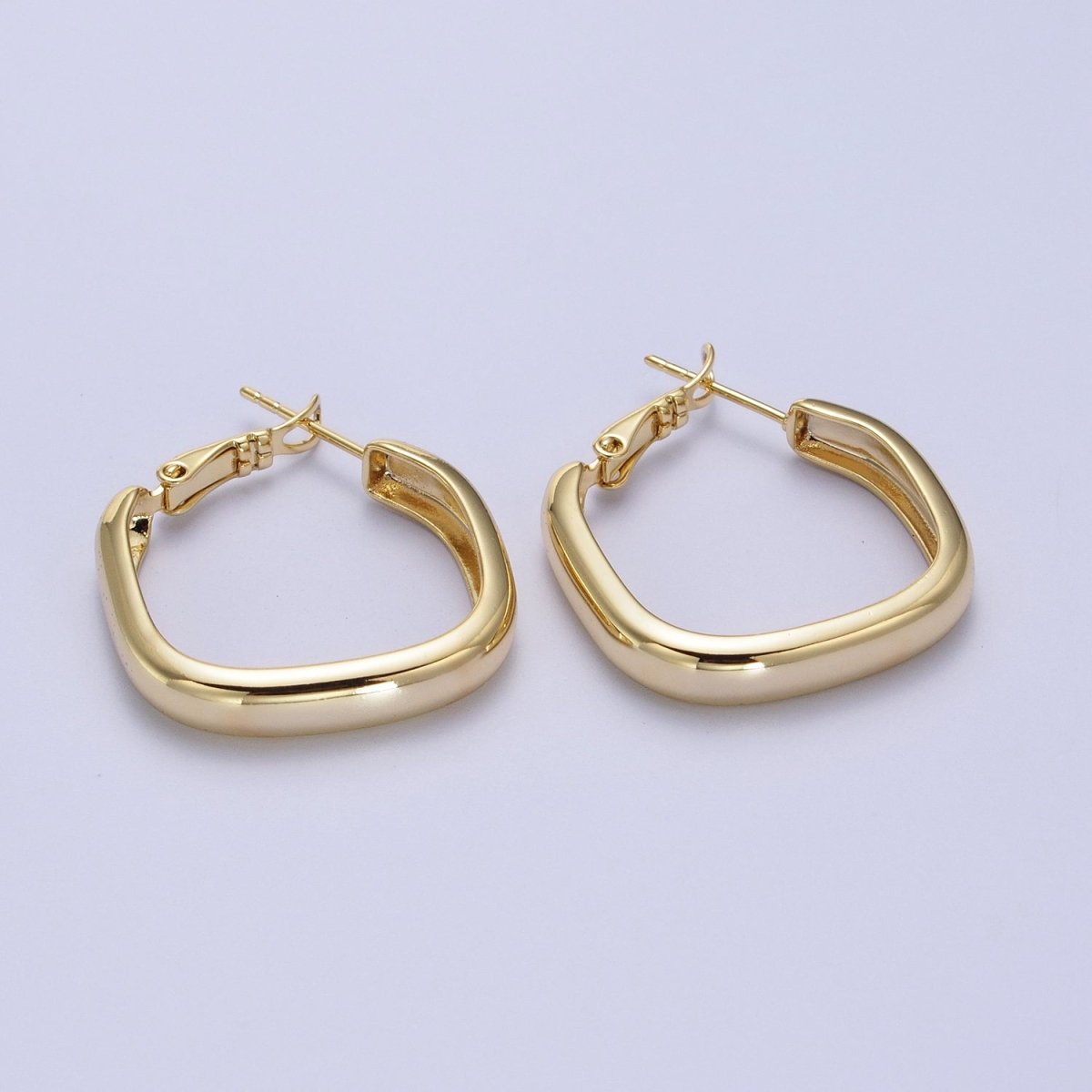 24K Gold Filled Geometric Boxy Block Latch Hoop Earrings | Y-287 - DLUXCA